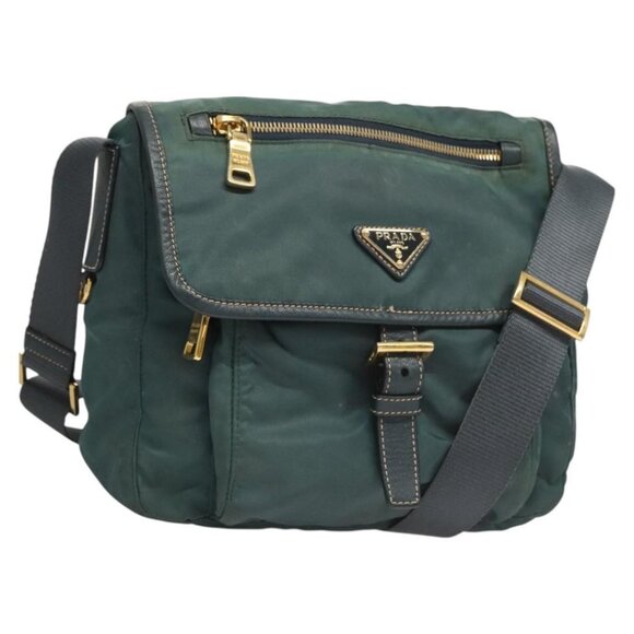 PRADA Shoulder Bag Nylon Green Gold Auth 123982 - Picture 1 of 16